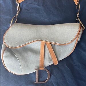 Dior Gray and Tan Shoulder Bag with Iconic Saddle Design